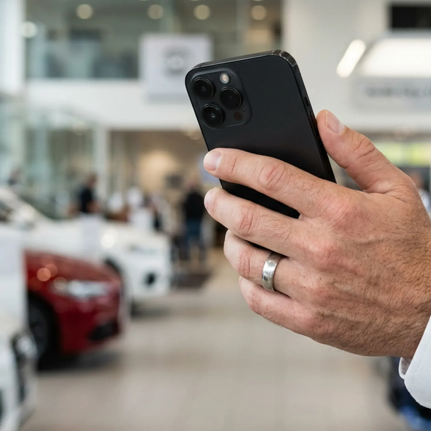 Holding phone in dealership